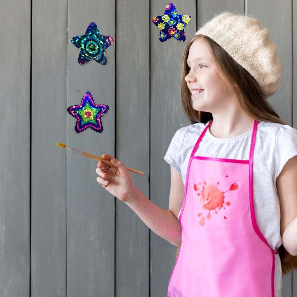 500 Pcs Holographic Star Stickers Roll Rainbow Design Label Stickers 1 Inch Star Decorative Labels Self Adhesive Cute Roll Decals Envelope Seals