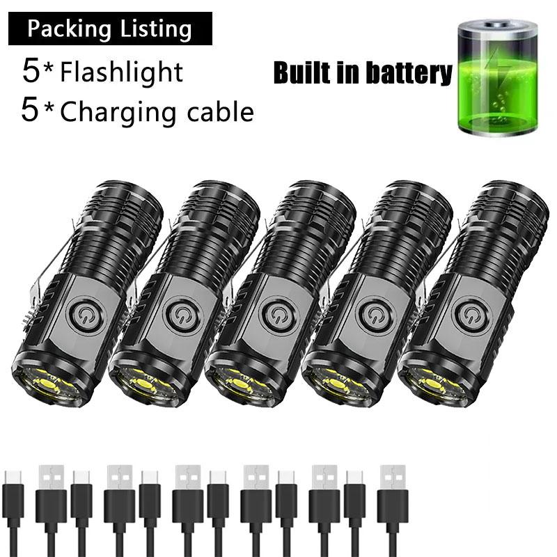 Super Bright Mini 3LED Flashlights With Pen Clip Built in Battery USB Charge Flashlight Outdoor Portable Torch Emergency Lamp
