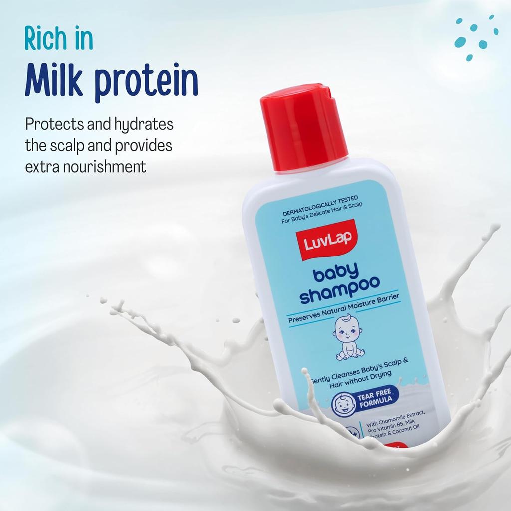 LuvLap Milky Soft Baby Shampoo 200ml Tear Free Formula with Milk Protein Vitamin E Coconut Oil Gentle Care for Soft Hair