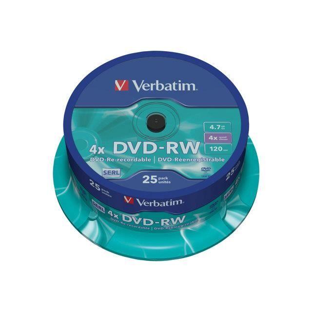 DVD-RW Verbatim 4.7 Go (120 min) 4x - 25 supports - argent mat - spindle