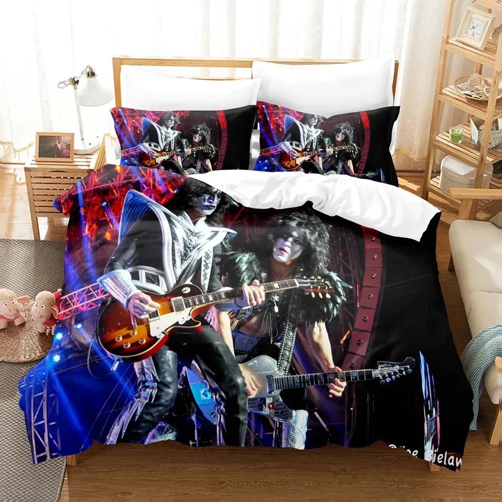 Kiss Band Bedding Set Single Rock Print Bed Set With Pillowcase Bed Duvet Cover Soft Single Double Queen Super King Size Bedroom