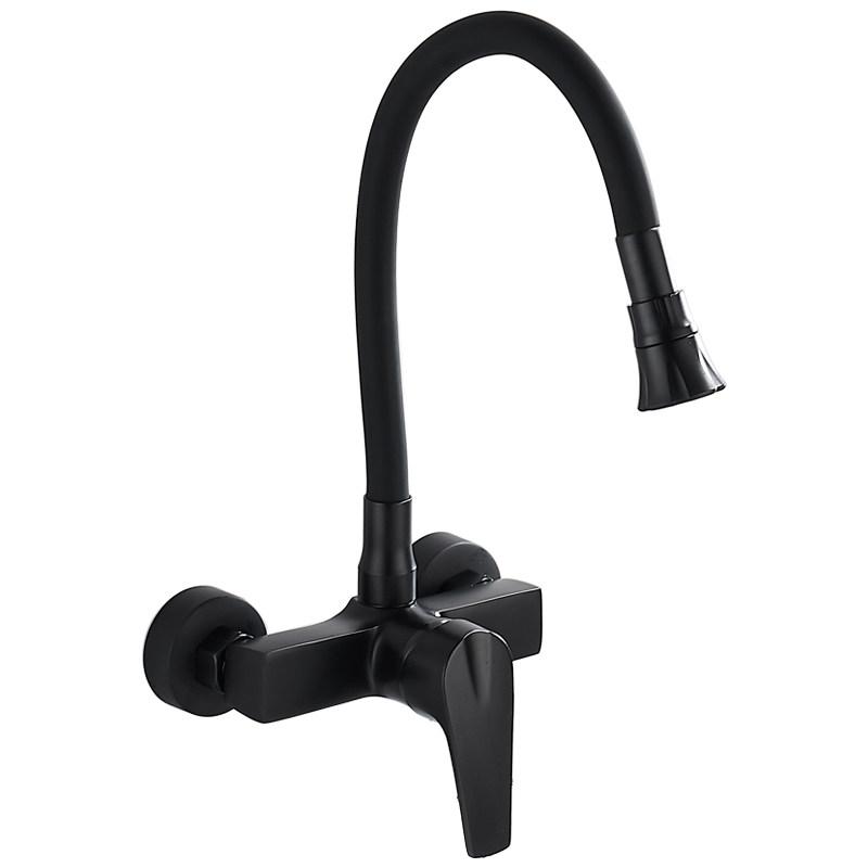 Matte Black Brass Wall Mount Utility Faucet 360° Swivel Spout Dual Handle Hot Cold Mixer Tap for Laundry Washing Basin (as the picture,Matte Black)