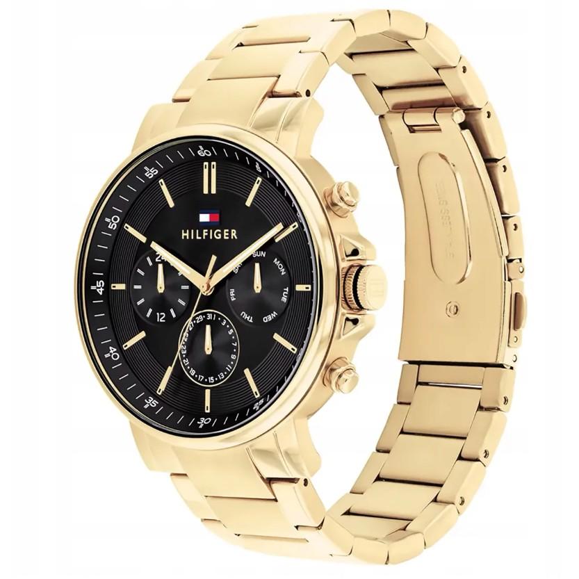 Tommy Hilfiger 1710589 Herrenuhr Goldenes Armband Schwarzes Zifferblatt 43mm + Box