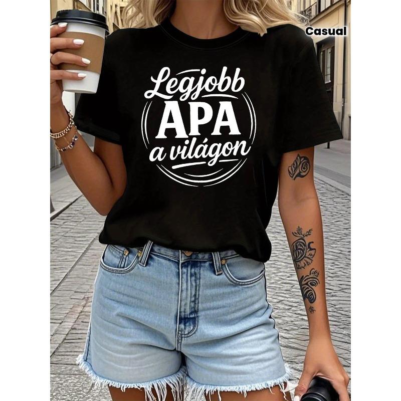 

World s Best MOM Letter Print T - Shirt Women s Spring - Summer Short - Sleeve Crew - Neck Casual T - Shirt 4XL чорний