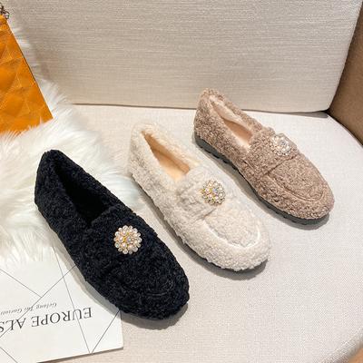 Mode 2025 Nouvelles Chaussures d'Hiver Chaudes en Coton Femmes Doublées en Peluche Chaussures Lamb Bean Semelle Épaisse Grande Taille Baskets Décontractées d'Extérieur