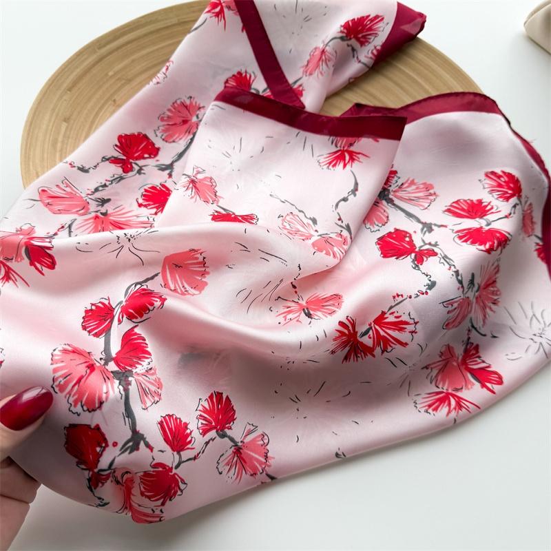 70cm Small Square Scarf Simulated Silk Scarf Spring and Flowers Dance High-end Printed Scarf Professional Versatile Scarf