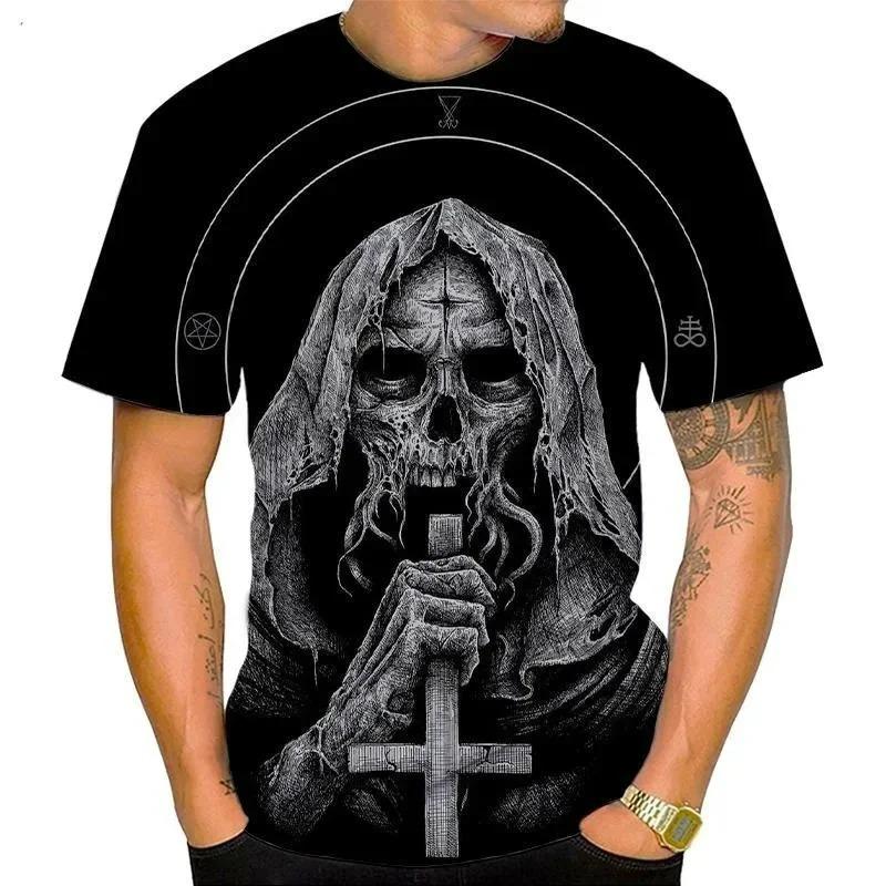 Summer  Devil Satan Print T-shirt 3D Men Short Sleeved Tee Shirt Fashion Harajuku Hip Hop Casual Unisex Streetwear