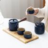 Coarse Pottery Kung Fu Tea Set Office Ceramic Side Handle Pot Wooden Handle with Tea Tray Tea Can Storage Gift
