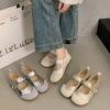 Flat silver single shoes women's summer new with skirt Velcro Mary Jane shoes Doudou shoes