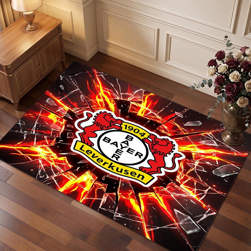Bayer Leverkusen Football Print Crystal Velvet Rug, Comfortable Water Absorbent Non Slip Indoor Floor Carpet