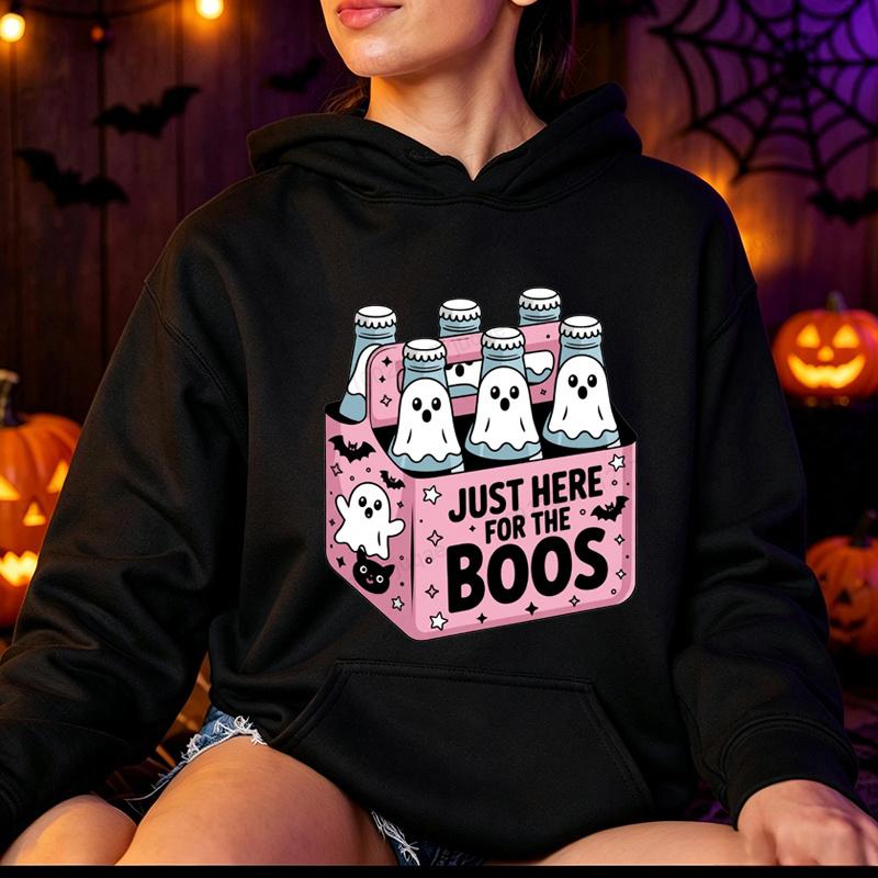 Just Here for The Boos Design Hoodies Long Sleeve Sweatshirt Funny Halloween Beer Sportwear Spooky Party Hoody Gifts