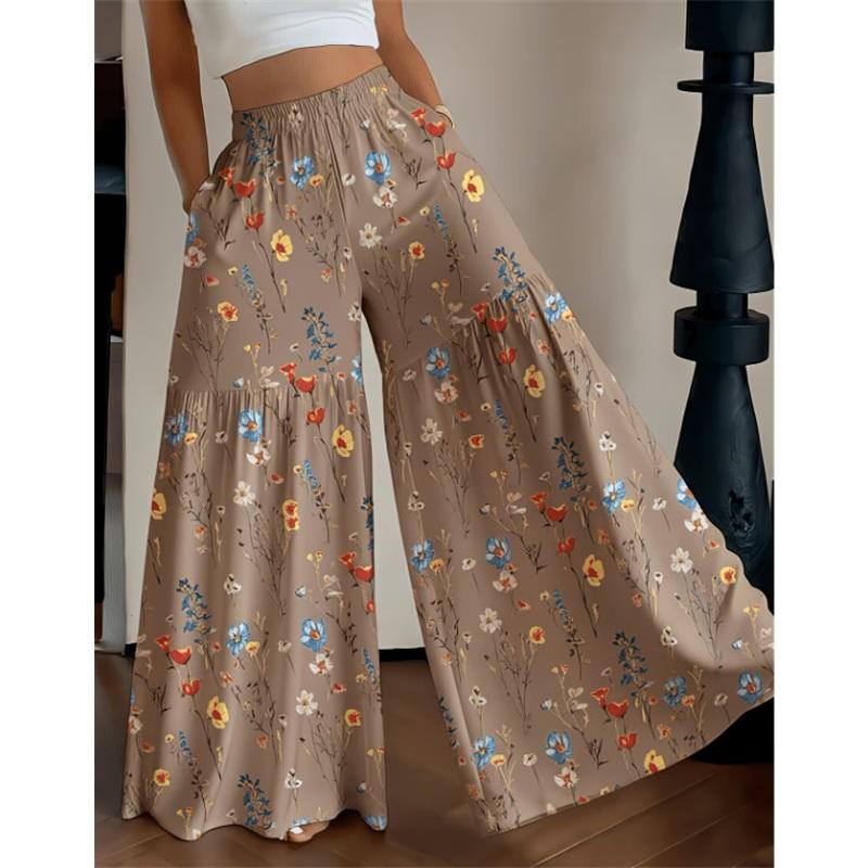 Pantalon Floral d'Été pour Femme, Taille Haute, Ample, Fin, Jambe Large, Élégant, Amincissant, Pantalon Droit Polyvalent