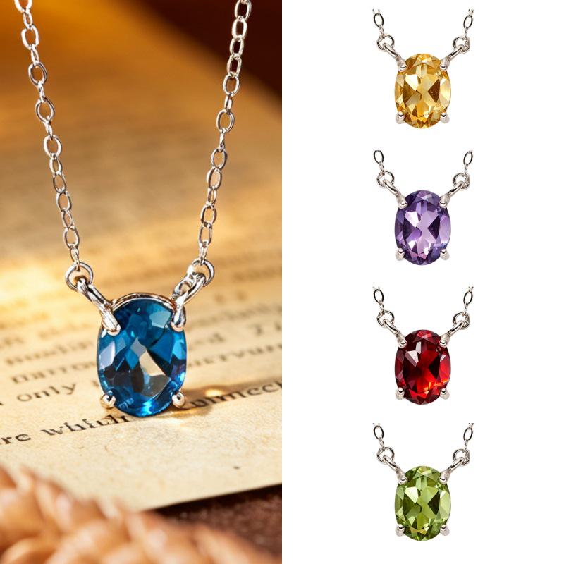 S925 Sterling Silver Clavicle Chain with Multi-Color Gemstone Pendant for Women