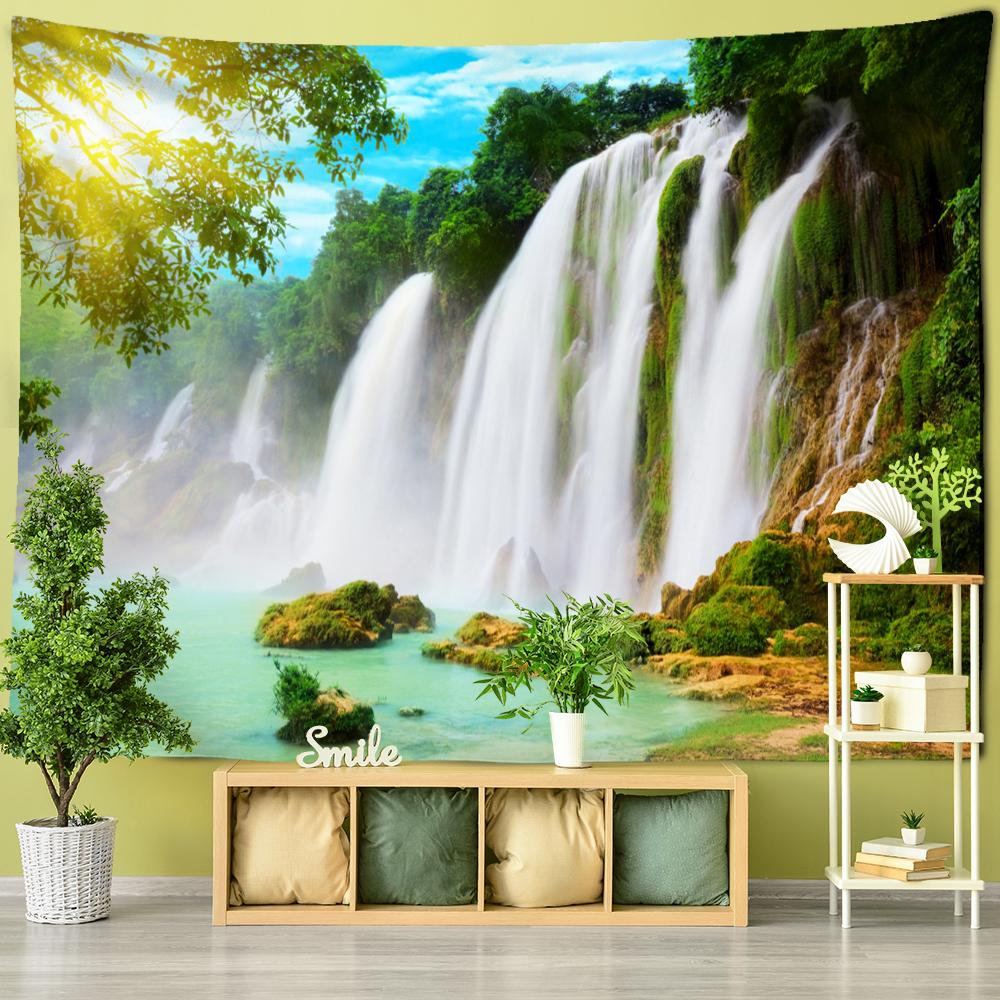 Kunst Natur Böhmische Wohnzimmer Zimmer Dekoration Ahornblatt Wald Wasserfall Landschaft Malerei Wandteppich Wandbehang