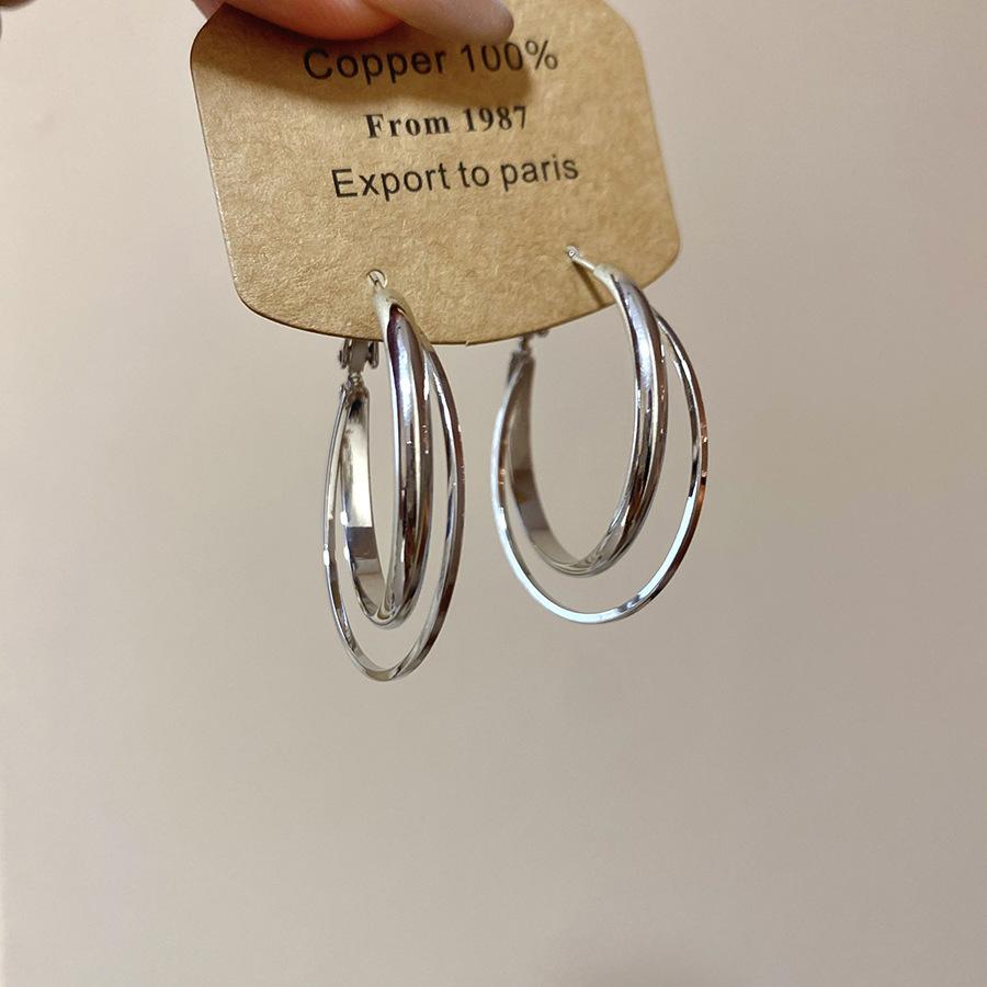 Silver Needle Geometric Round Cross Glossy Earrings Simple Versatile Temperament Earrings Light Luxury Earrings Women