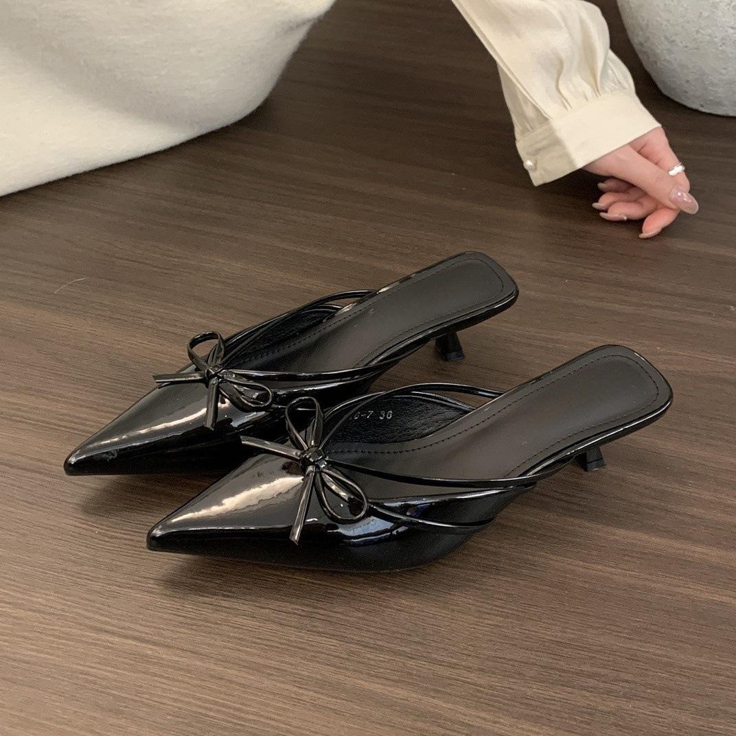 

Туфли на высоком каблуке с острым носком 2025 года, новые весенние полуботинки, вечерние туфли с сумочкой, полутапочки, женская летняя одежда 39 чёрный