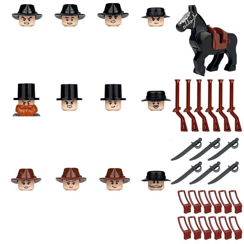 12 Stück Westlicher Cowboy Kavallerie MOC Modell Film Mini Pferdefiguren Zubehör Teile Bildung Baustein Steine Spielzeug für Jungen