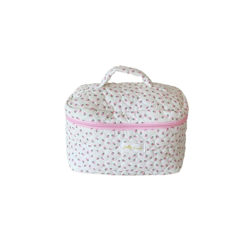 Cotton Makeup Organizer Strawberry Pattern Toiletry Bag Travel Makeup Pouch  Luggage Organization
