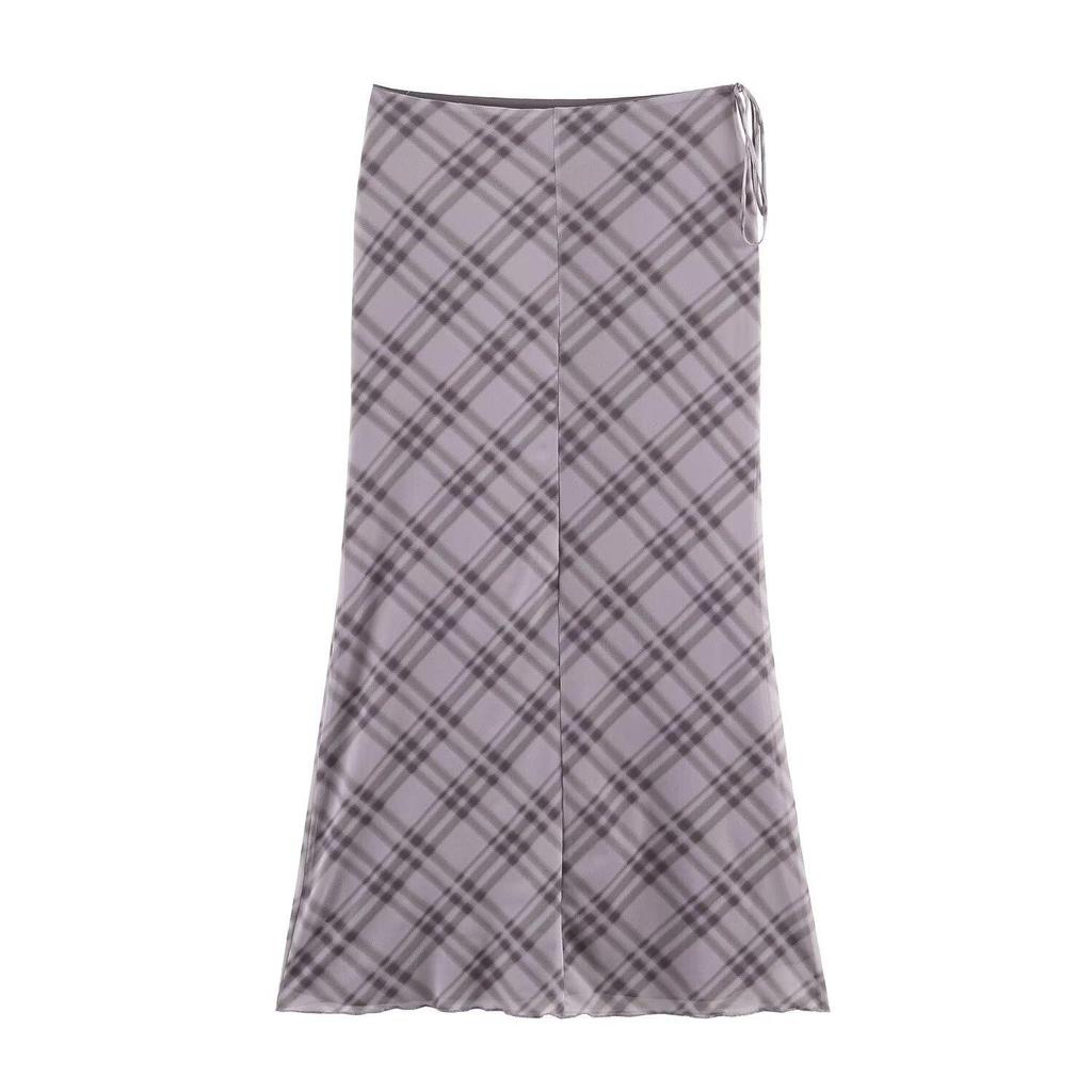 TAOP&ZA Women's Retro Lace-up Plaid Midi Skirt - Spring 2026 Arrival