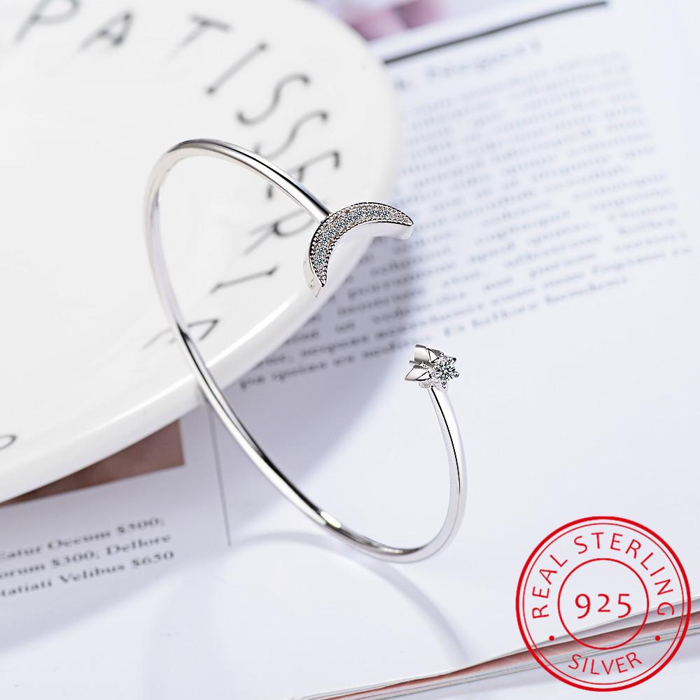 925 Sterling Silver Moon Star Adjustable Bracelet Moissanite Cuff Bangles For Women Fine Jewelry