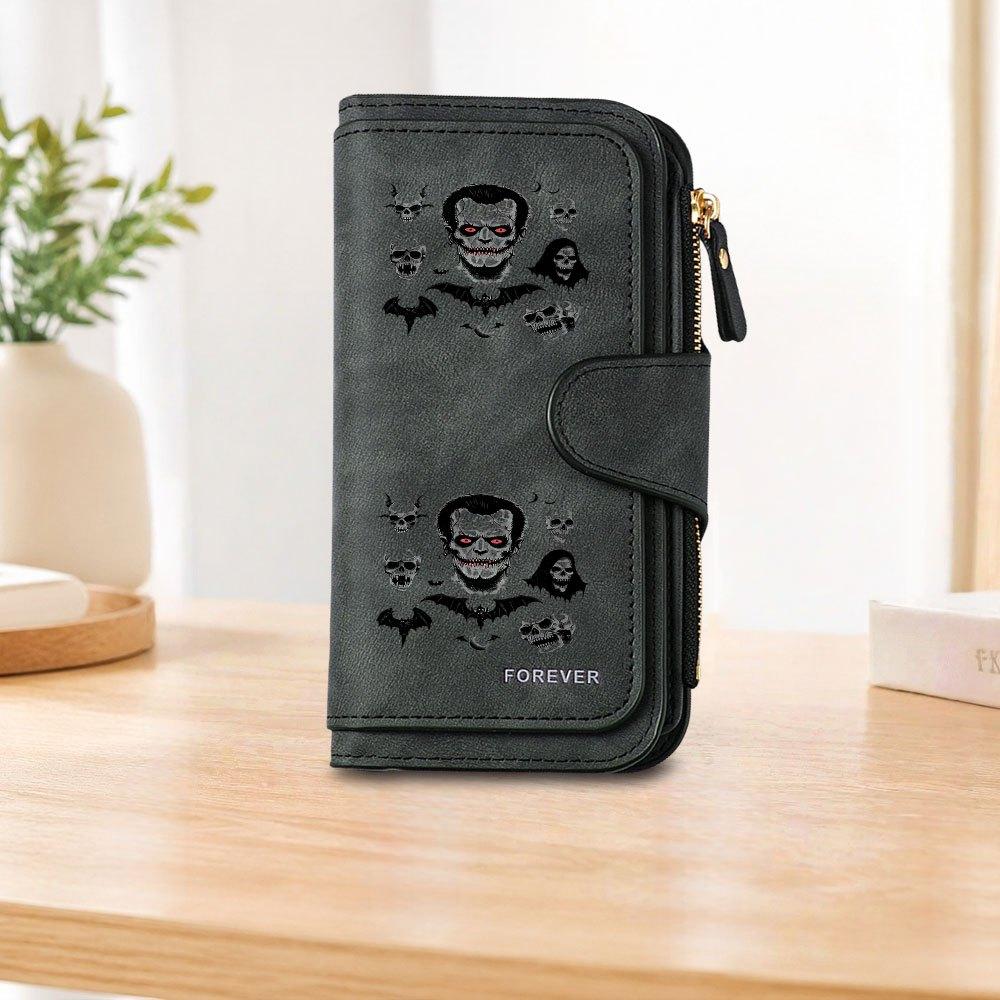 Gothic Dark Skull Long Zipper Wallet, Large Capacity Card Holder, Unisex Clutch Bag, Fashionable Zipper Coin Purse, Suitable for Daily Use, A Great
