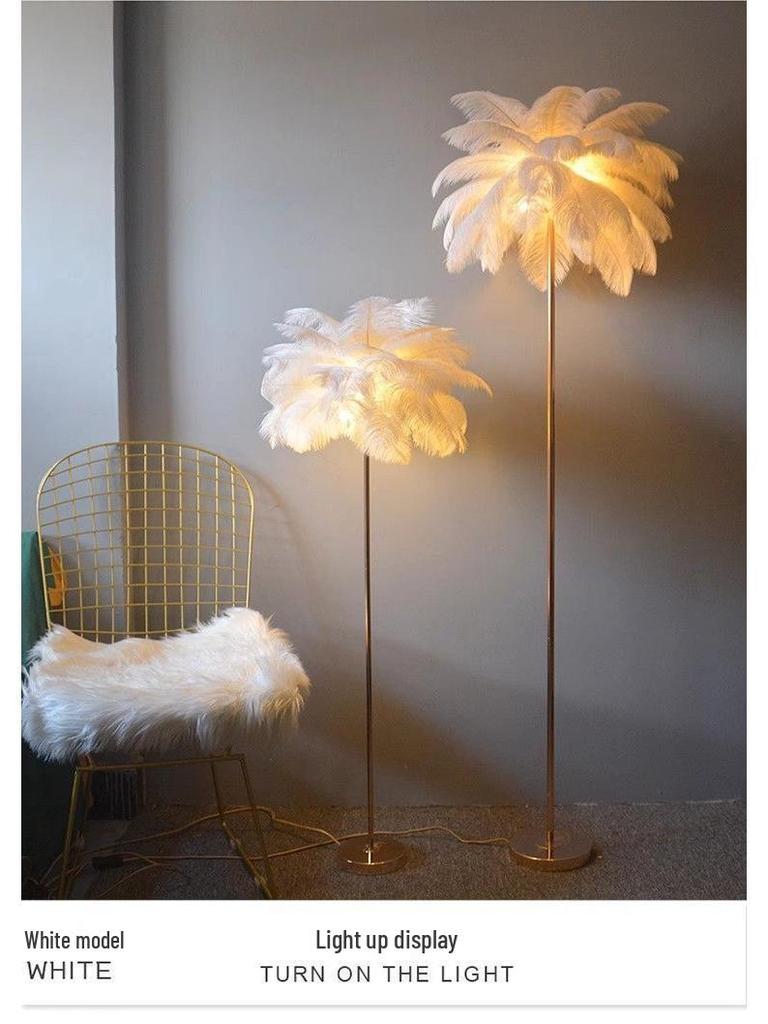 Ostrich Feather Romantic Floor Lamp - French Influencer Style for Living Room or Bedroom