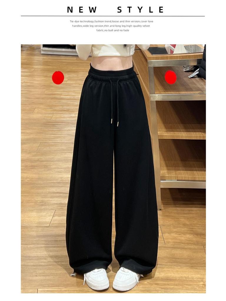 Women's Pink Wide-Leg Knife Pleat Sweatpants - Spring 2026 Korean Style, High Waist, Slimming Petite Fit