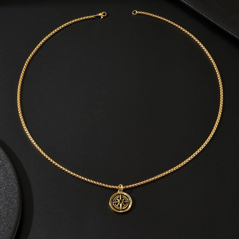 Unique Compass Necklace Men's Trendy Personality Punk Style Long Sweater Chain Fashionable Versatile Disc Pendant