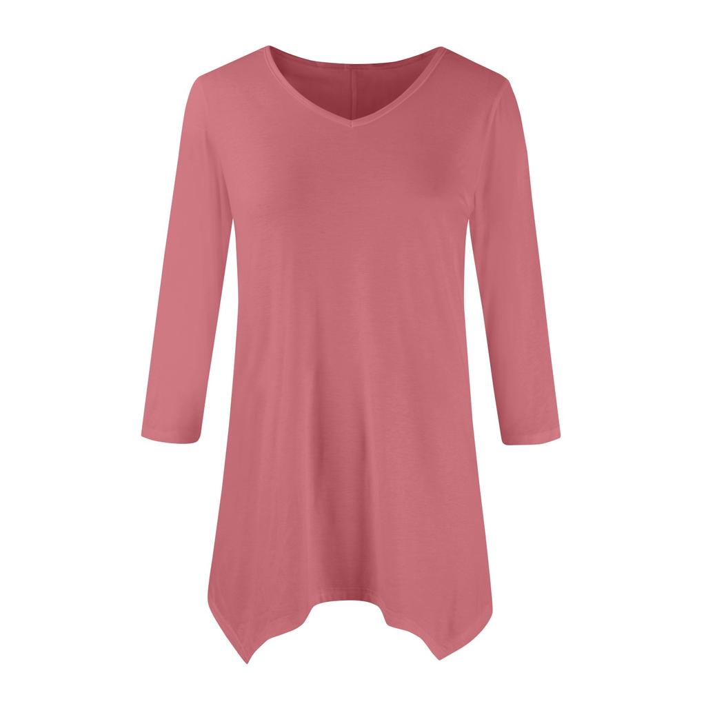 Women's Fashion Casual V-neck Seven-point Sleeve Shirt Belted Loose Comfortable Top