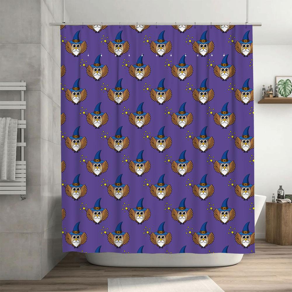 Purple Magic Owl Printed Shower Curtain Waterproof Bath Decorations For Home Living Room Bathroom