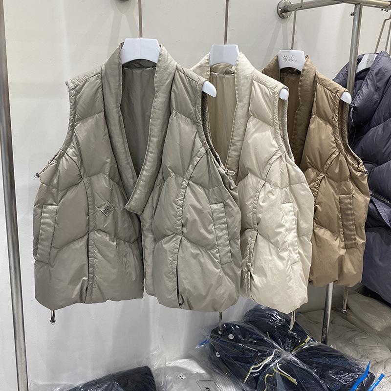 Women's Hand-Stitched Thickened V-Neck Down Vest - European Style Winter Jacket 2024