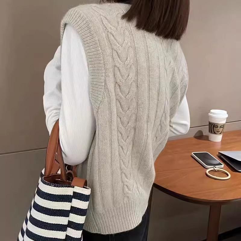 High Grade Sense Twist Sweater Vest Cardigan Women Sweater Autumn Winter New Style Layered Knitted Sleeveless Vest Top