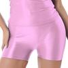 Women's Glossy Mid Waist Shorts Elastic Waistband Swimming Short Leggings Yoga Sportswear Swimwear