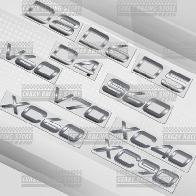 Emblemi Auto Per XC40 XC60 XC90 XC70 S60 V60 V70 S90 V40 AWD D3 D4 D5 D6 D7 D8 Argento Lucido Emblema Portellone Posteriore Adesivo Metallico