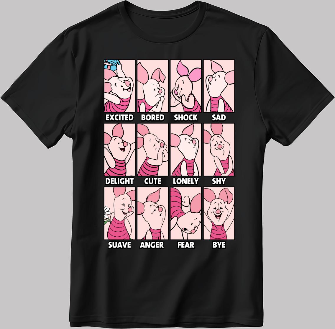 Piglet Disney Moods Short Sleeve W/B Men / Women T Shirt C548 XL