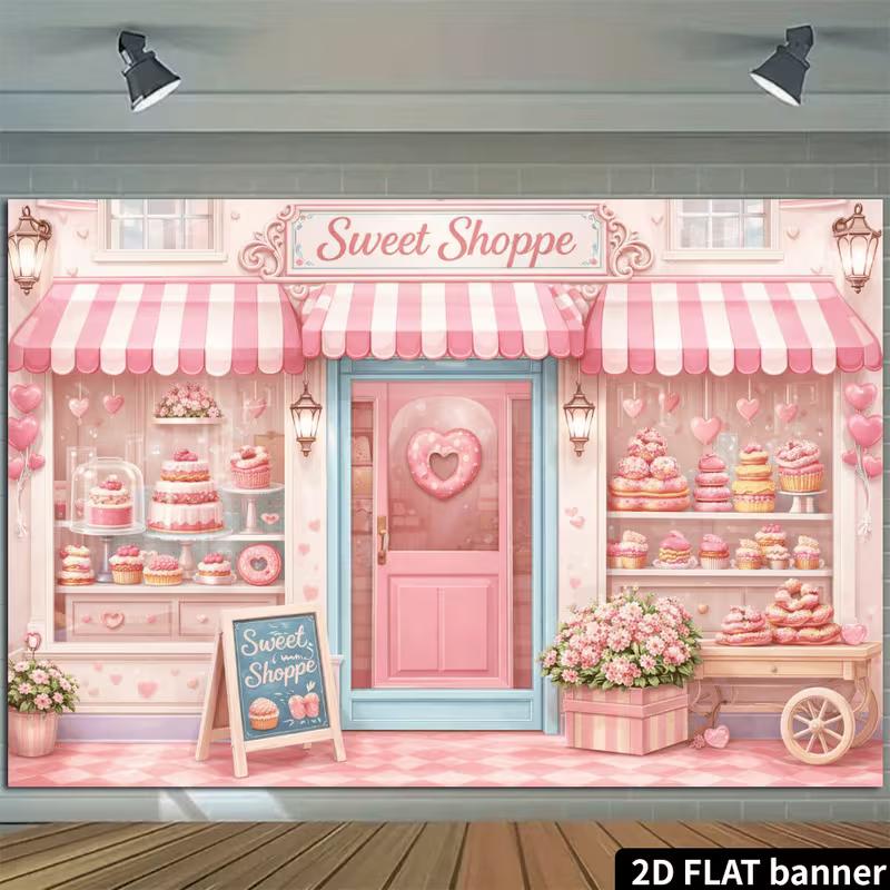 2D Sweet Shoppe Backdrop Pink Candy Shop Photography Background