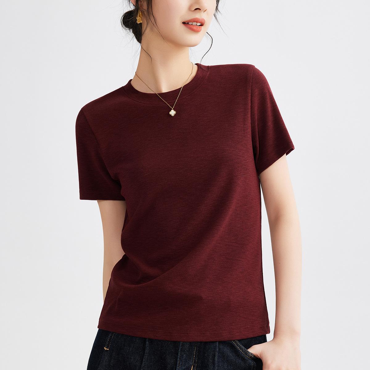 

Crew neck solid color versatile heavy bamboo snowflake cotton women s new basic front shoulder elastic top women s M