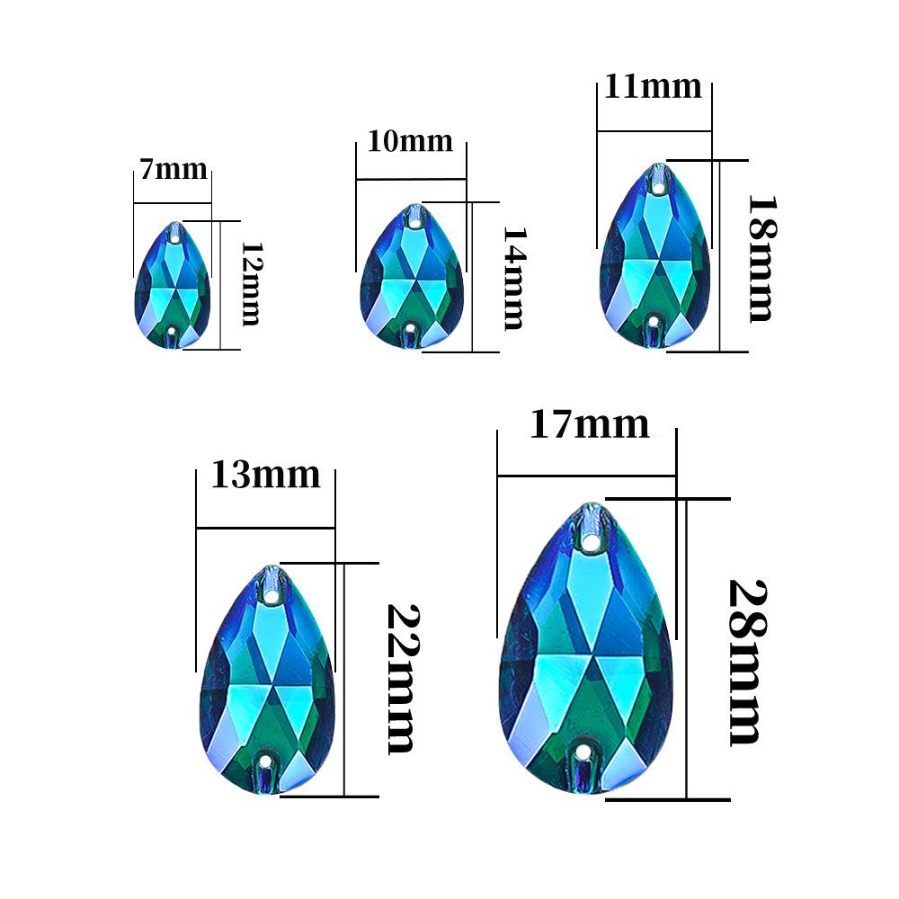 Weicher flacher Boden, tropfenförmig, flache Schnalle, Kristallglasmaterial, DIY handgenähte Bohrer, Bekleidung und Schuhe genähte Bohrer, doppeltes Loch