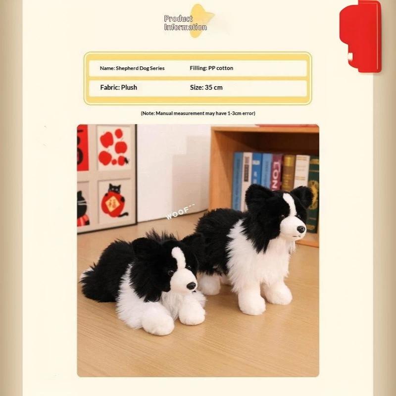 Realistic Border Collie Stuffed Plush Toy Soft Lifelike Dog Doll for Pet Play Companion Kids Christmas Gift