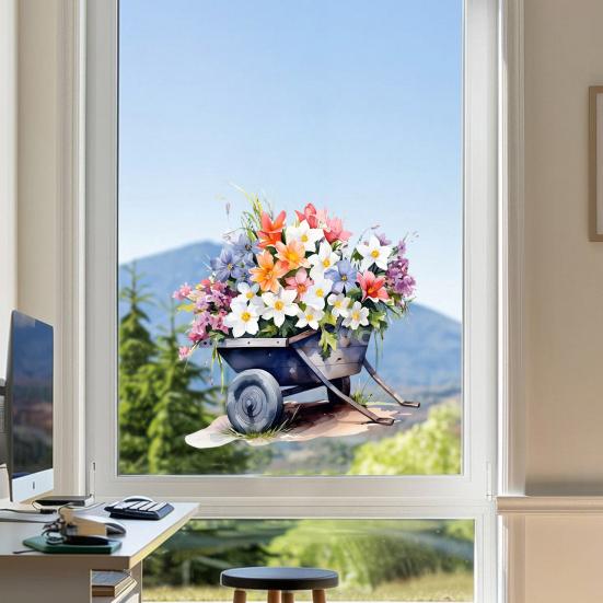 Einkaufswagen Blumen Fensteraufkleber Nicht haftender Fenstersticker Wasserdicht Statisch haftend Abnehmbarer Aufkleber für Wände Türen Fenster Badezimmer Schlafzimmer Heimdekoration