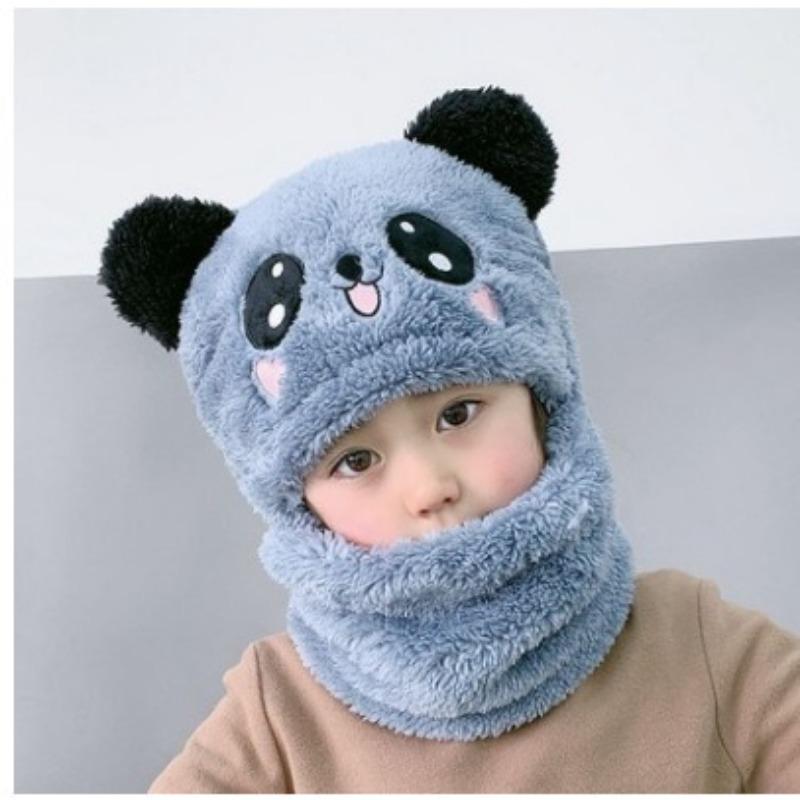 1-12Y Winter Cartoon Rabbit Coral Velvet Cap Plush Balaclava Kids Caps Double Fleece Baby Scarf Hat  Baby Accessories