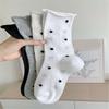 Womens Japanese Vintage Dots Pattern Cotton Middle Tube Calf Socks Hollow Out Breathable Mesh Thin Roll Cuffs Crew Socks