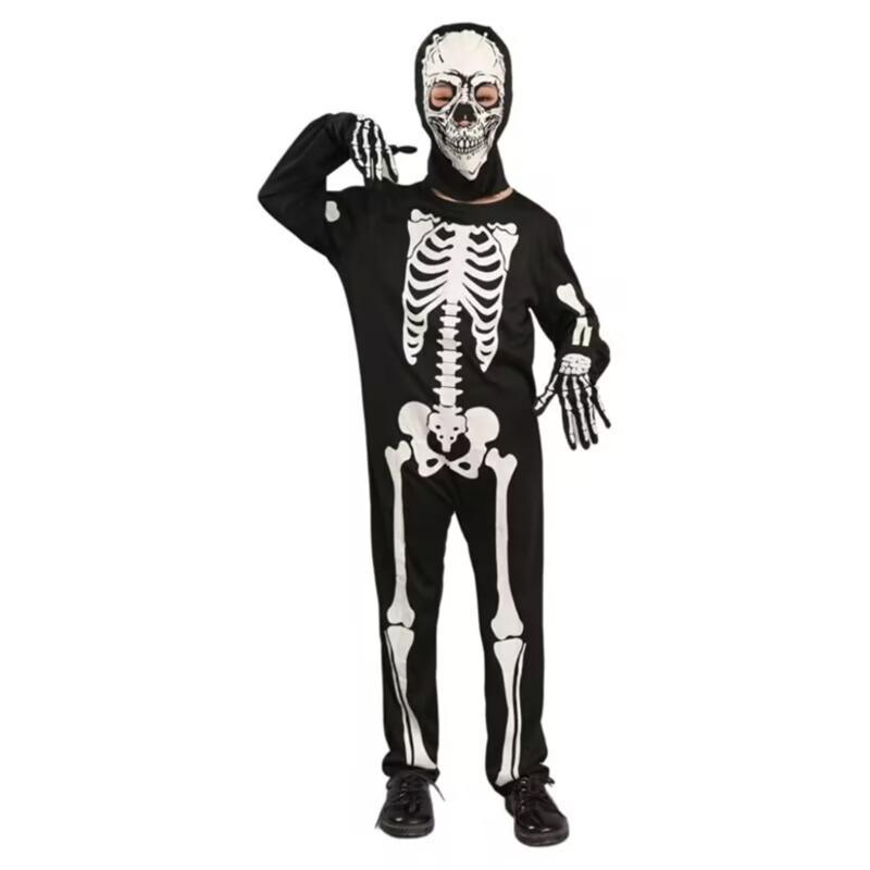 Bright Skeleton Costume For Children Halloween Party Full Body Jumpsuit Easy Zipper Closure Comfortable Wear