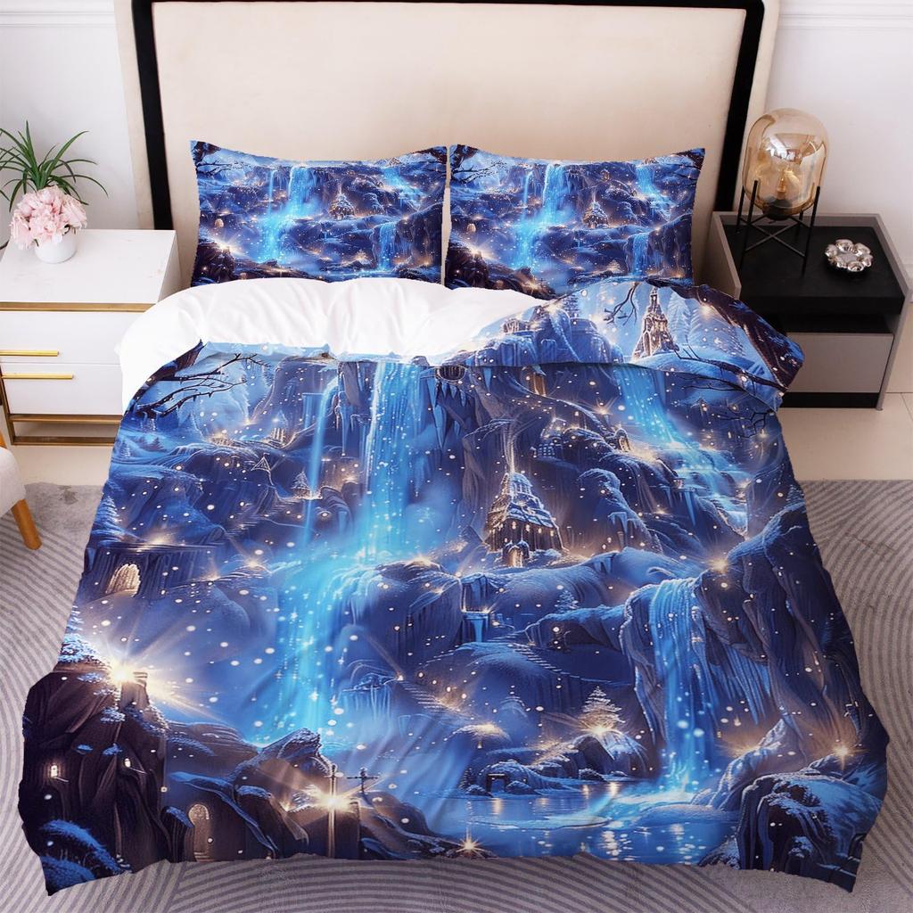 Crystal Duvet Cover for Kids Queen Lightweight Quilt Cover with 2 Pillowcase Ice Crystal Winter Themed Bedding Sets No Comforter