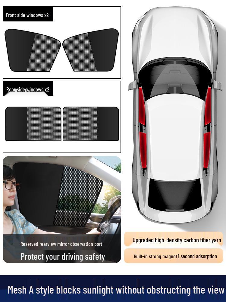 Magnetic Mesh Car Sun Shade - Summer Heat Protection, UV Shield, Clear View.