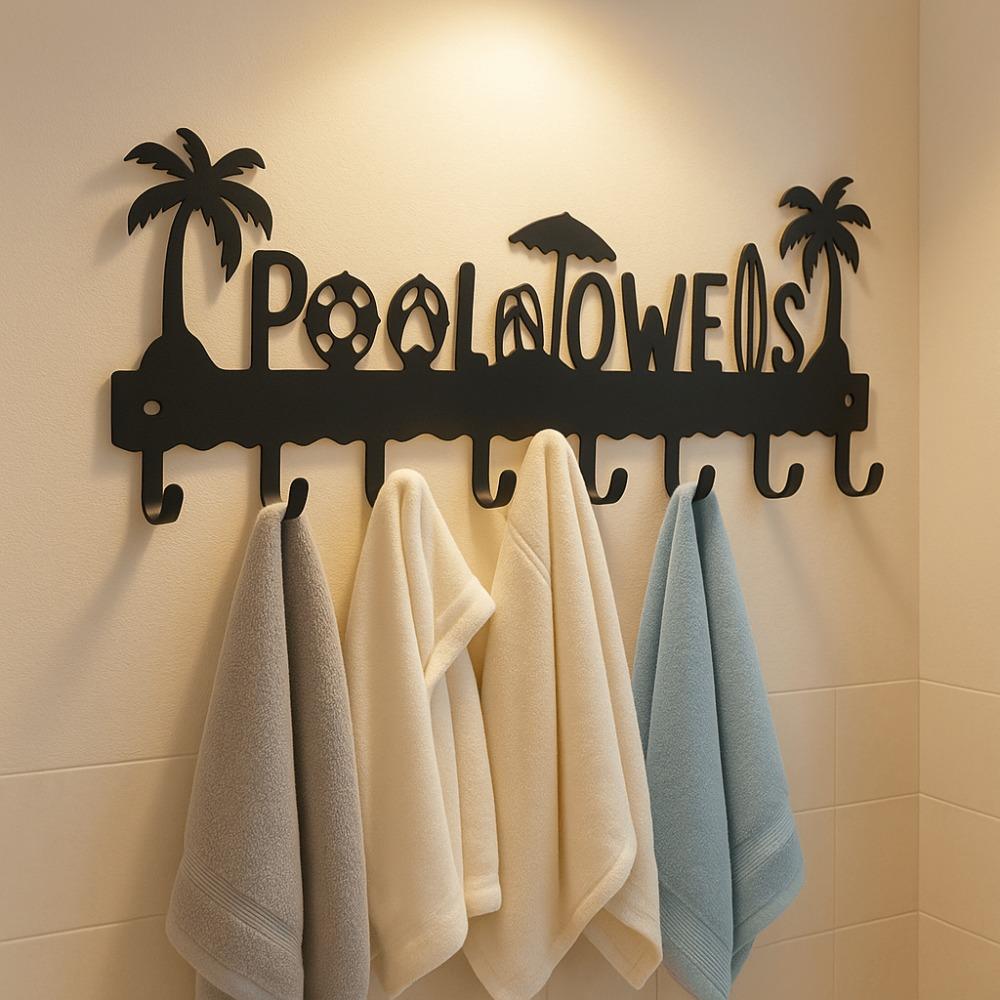 """POOL TOWERS" Metallwandkunstschild Tropischer Kokosnussstrand Modern Minimalistisch Heimdekoration Wohnzimmer Schlafzimmer Badezimmer Wasserdicht Rostfrei Hängendes Geschenk"""