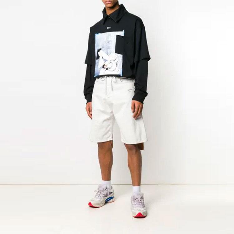 Off-White Ss19 Fake Two-Piece Pattern Printed Zipper Polo Long Sleeve T-Shirt Men Tops OMAB027R191850081088