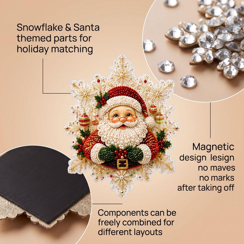 DIY Snowflake Santa Diamond Magnet Set - Festive Refrigerator Decoration