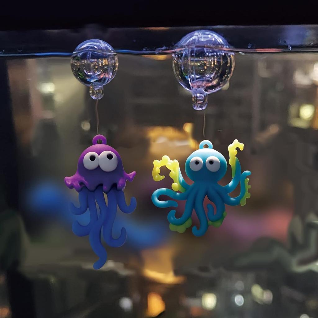 Aquarium Ornament, 2 Pcs Fish Tank Decorations Floating Decor Octopus with Floating Device,Cute Fish Tank Accessories for All Kinds of Simulated