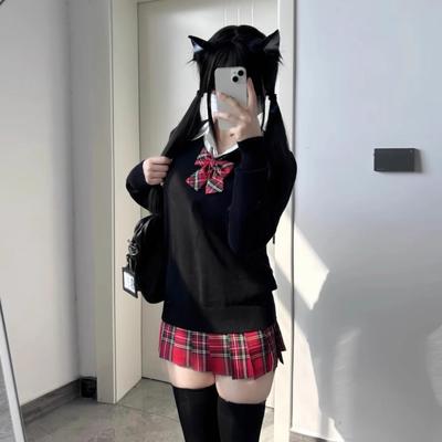 Little Pepper Authentic Japanese JK Uniform Set - Autumn/Winter Sweater & Plaid Skirt for Women